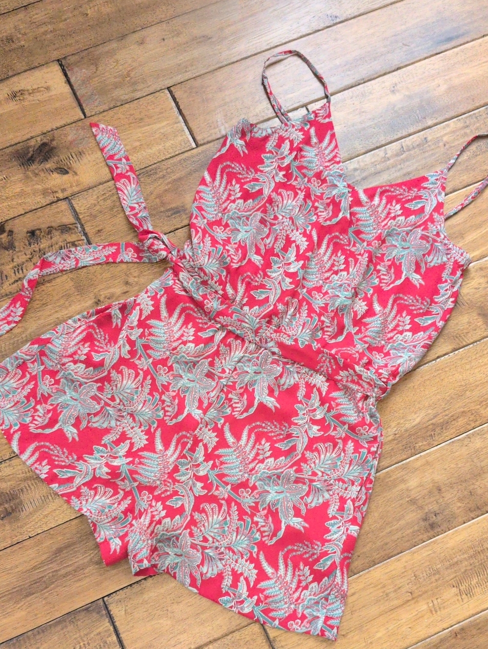 LOFT Red Floral Cold Shoulder Tie Waist Romper